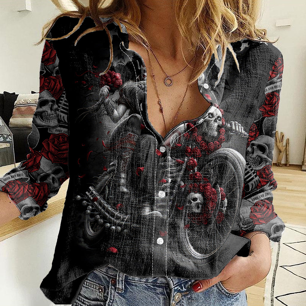 Skull Women Casual Shirt Riding Motocycle Girl Rose DT01