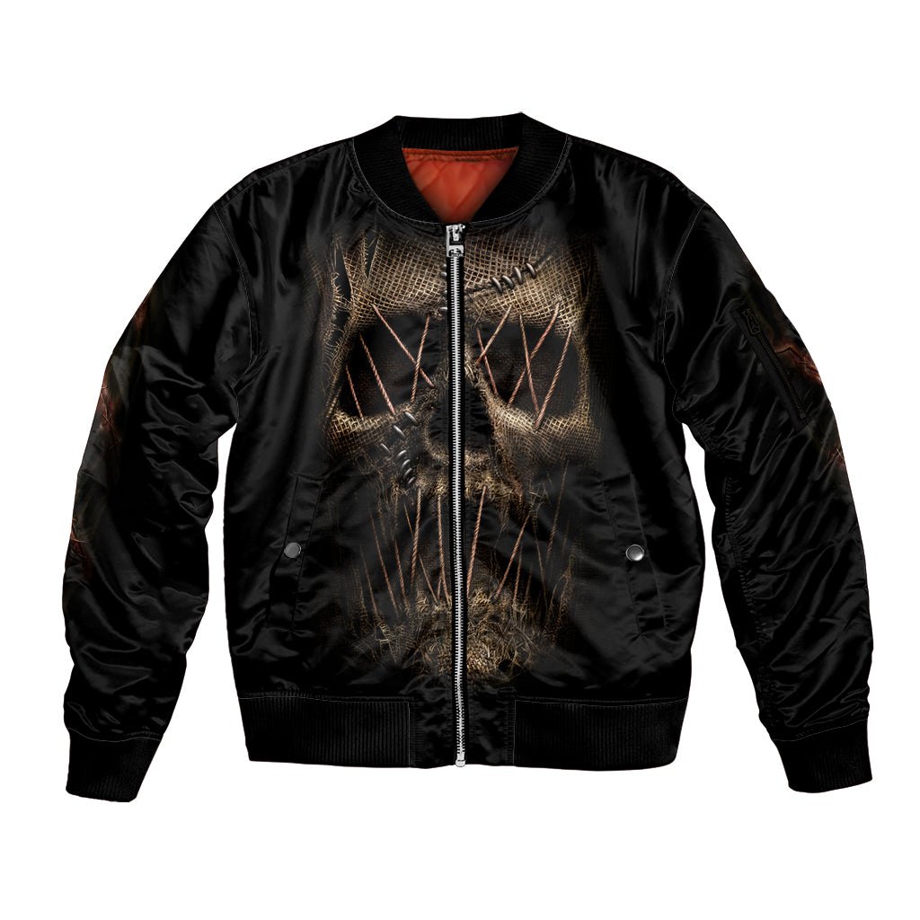 Skull Sleeve Zip Bomber Jacket Mummy Face Inside DT01