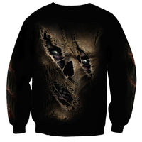 Black unisex sweatshirt with mummy skull face graphic on back