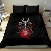 Black skull prayer bedding set with red skeleton prayer scene centered on comforter