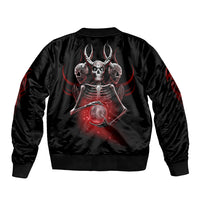 Black unisex bomber jacket with back skull graphic and ribbed collar and hem