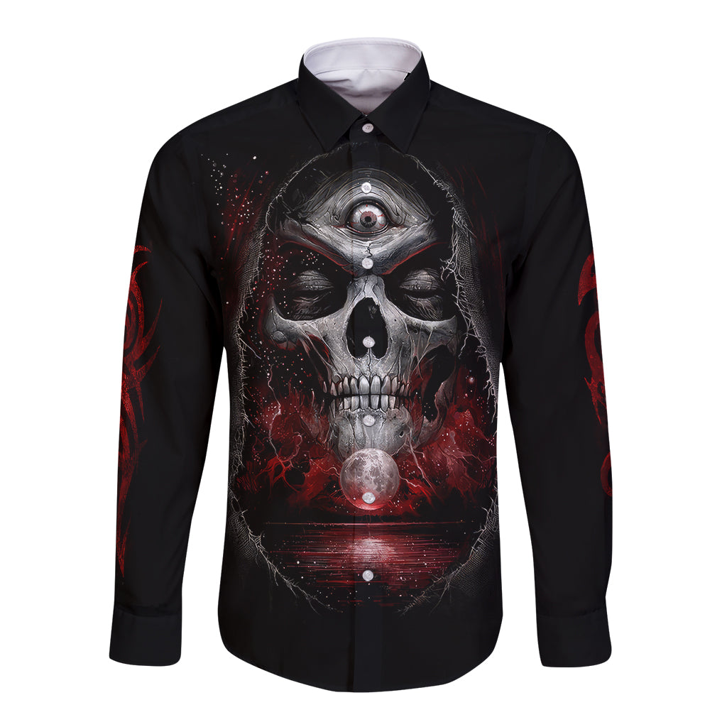 Skull Long Sleeve Button Shirt Prayer Skull - Wonder Print Shop