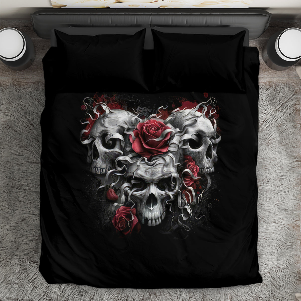 Skull Bedding Set Three Skull No See Evil Rose - Wonder Print Shop