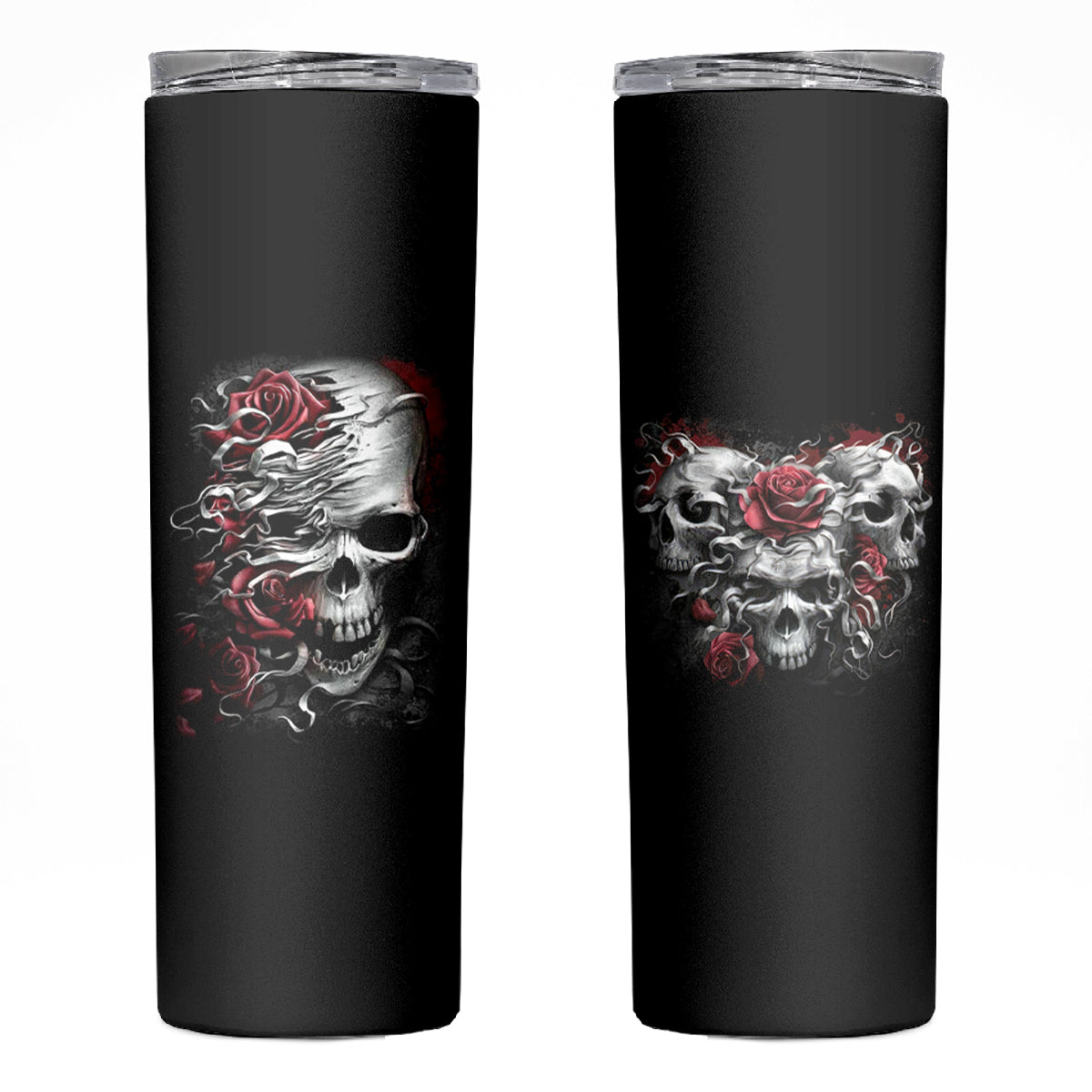 Skull Skinny Tumbler Three Skull No See Evil Rose