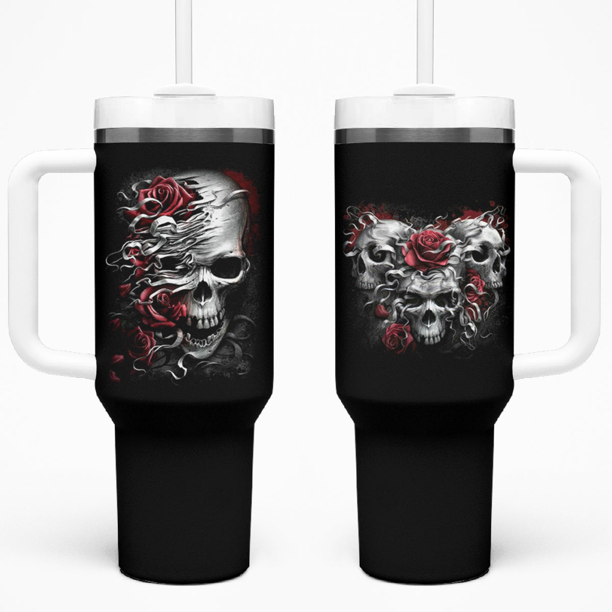 Skull Tumbler With Handle Three Skull No See Evil Rose