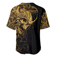 Black baseball jersey with gold skull and ornate filigree on the back