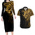 Skull Couples Matching Long Sleeve Bodycon Dress and Hawaiian Shirt Golden Warrior Royal - Wonder Print Shop