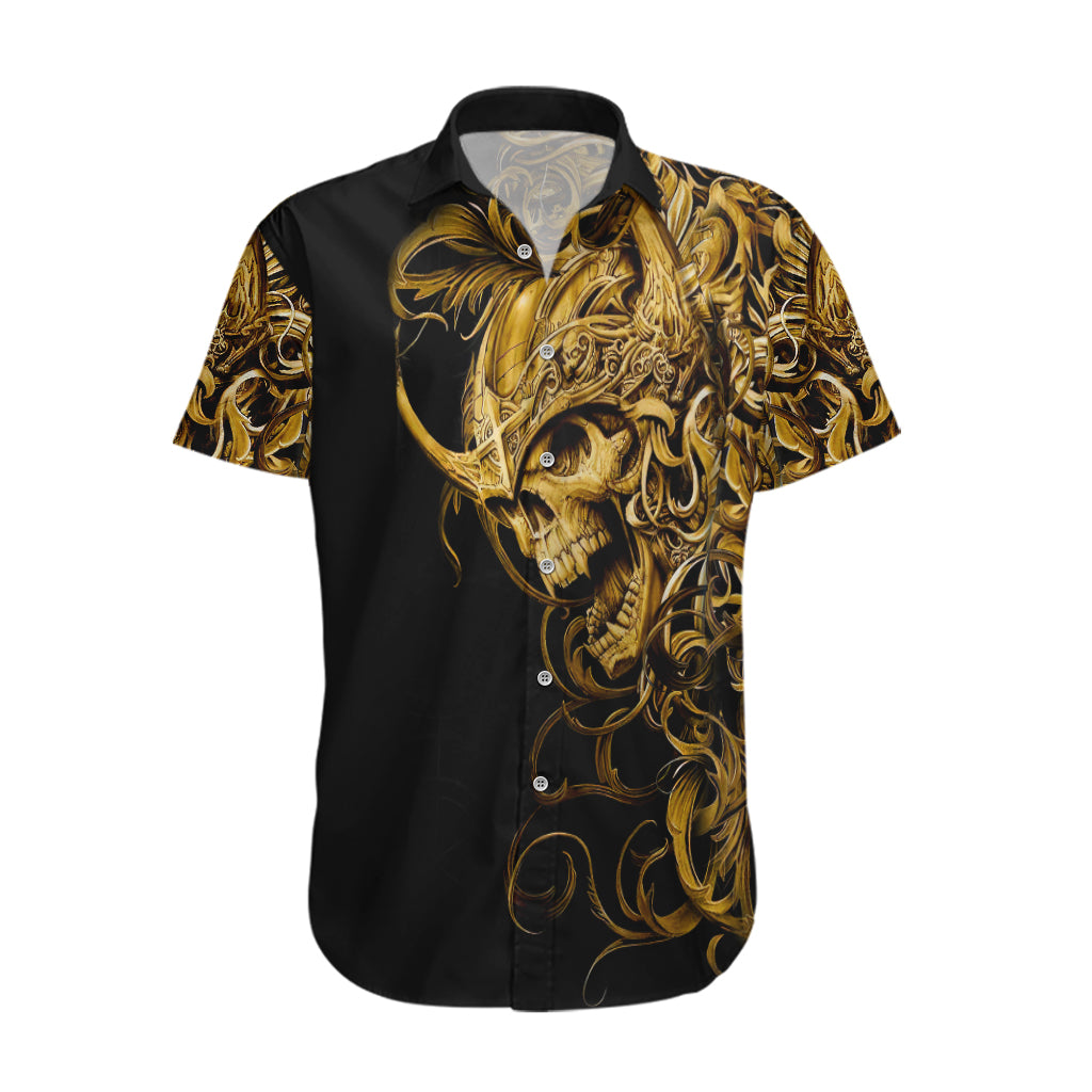 Skull Hawaiian Shirt Golden Warrior Royal - Wonder Print Shop