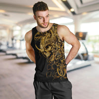 Men's black sleeveless tank top with gold skull and ornate pattern, crew neck