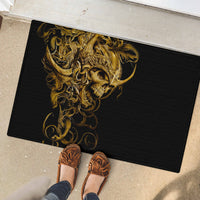 Black rubber entrance doormat with gold detailed skull warrior print