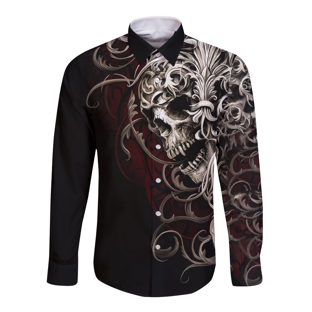 Skull Long Sleeve Button Shirt Silver Warrior Royal - Wonder Print Shop