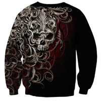 Unisex black skull graphic sweatshirt with silver ornate design on back