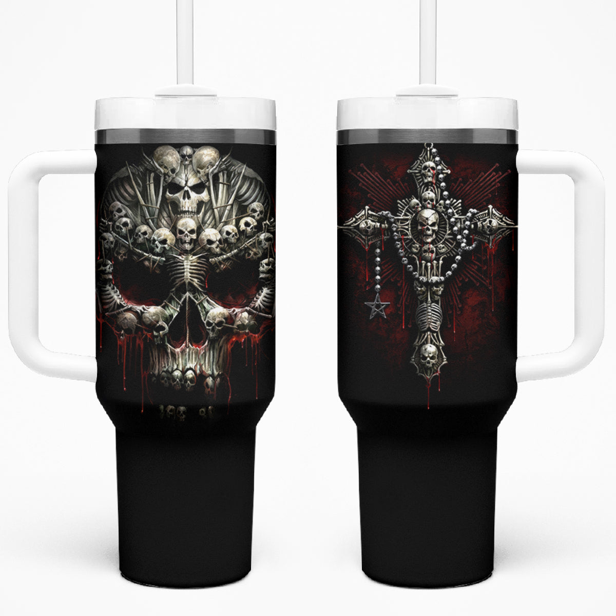 Skull Tumbler With Handle Head Skeleton Cross Skull