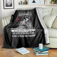Black skull throw blanket with skeleton graphic and bold “Spoiled Wife” text, draped