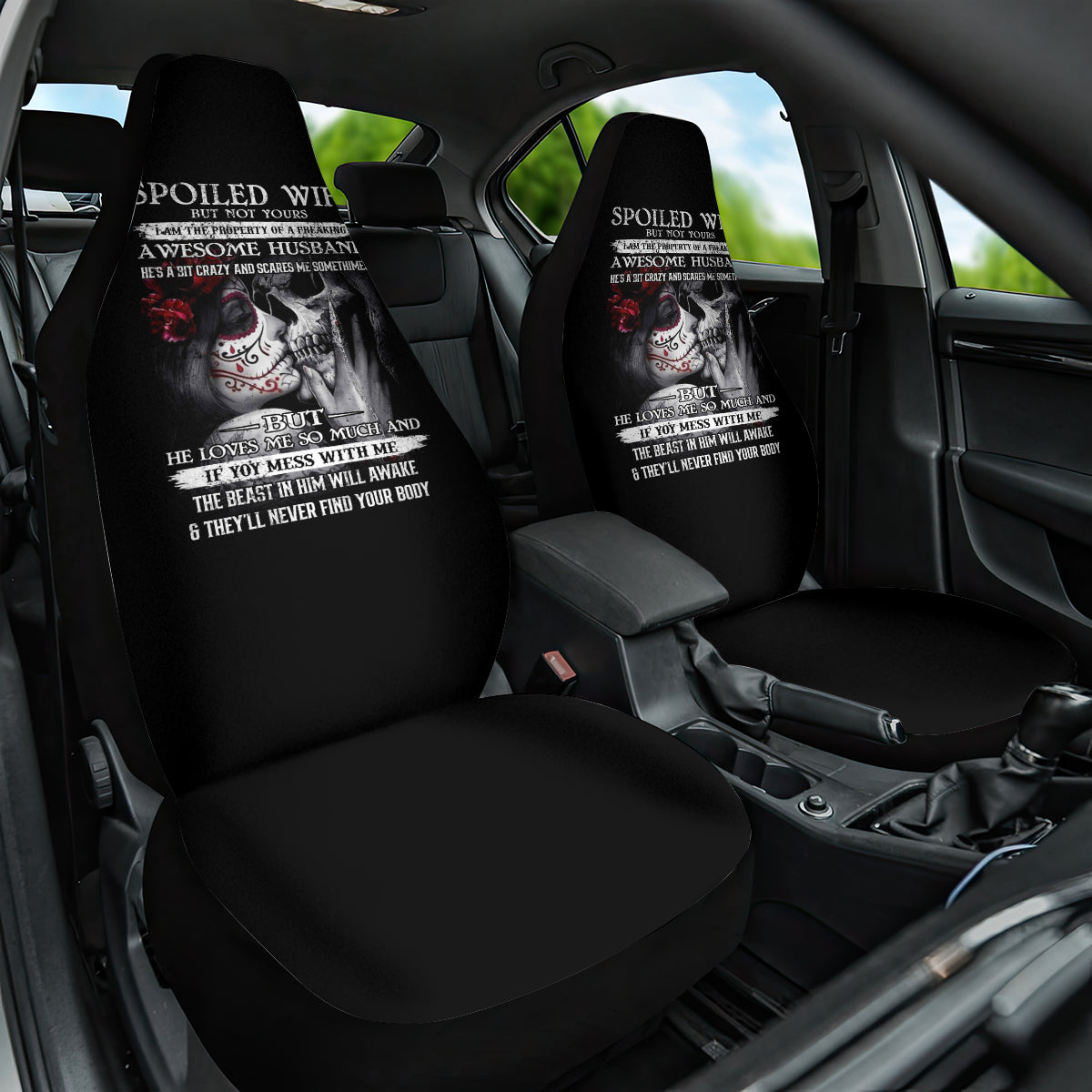 Skull Car Seat Cover Skull Girl Spoiled Wife - Wonder Print Shop