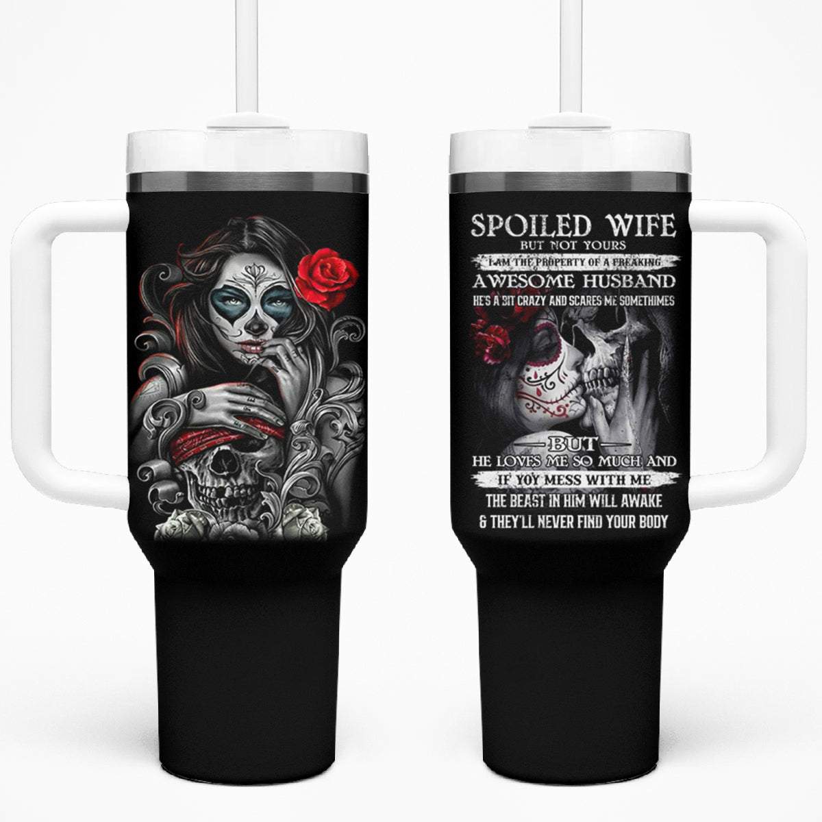 Skull Tumbler With Handle Skull Girl Spoiled Wife