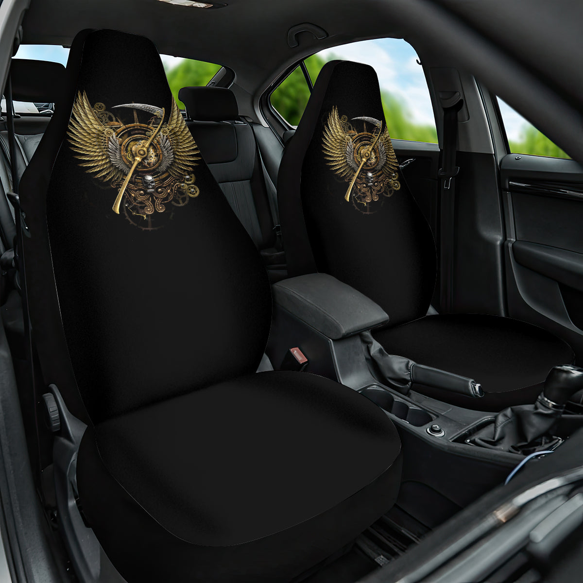 Skull Car Seat Cover Golden Skull Steampunk - Wonder Print Shop