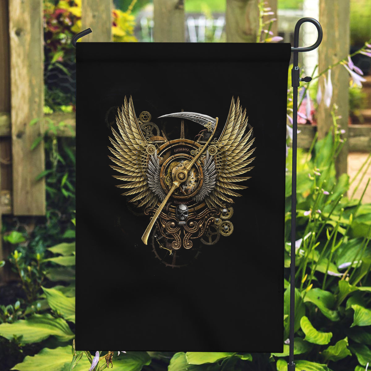 Skull Garden Flag Golden Skull Steampunk - Wonder Print Shop