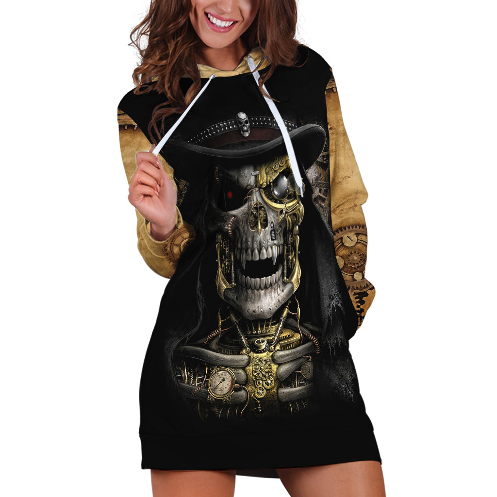 Skull Hoodie Dress Golden Skull Steampunk - Wonder Print Shop