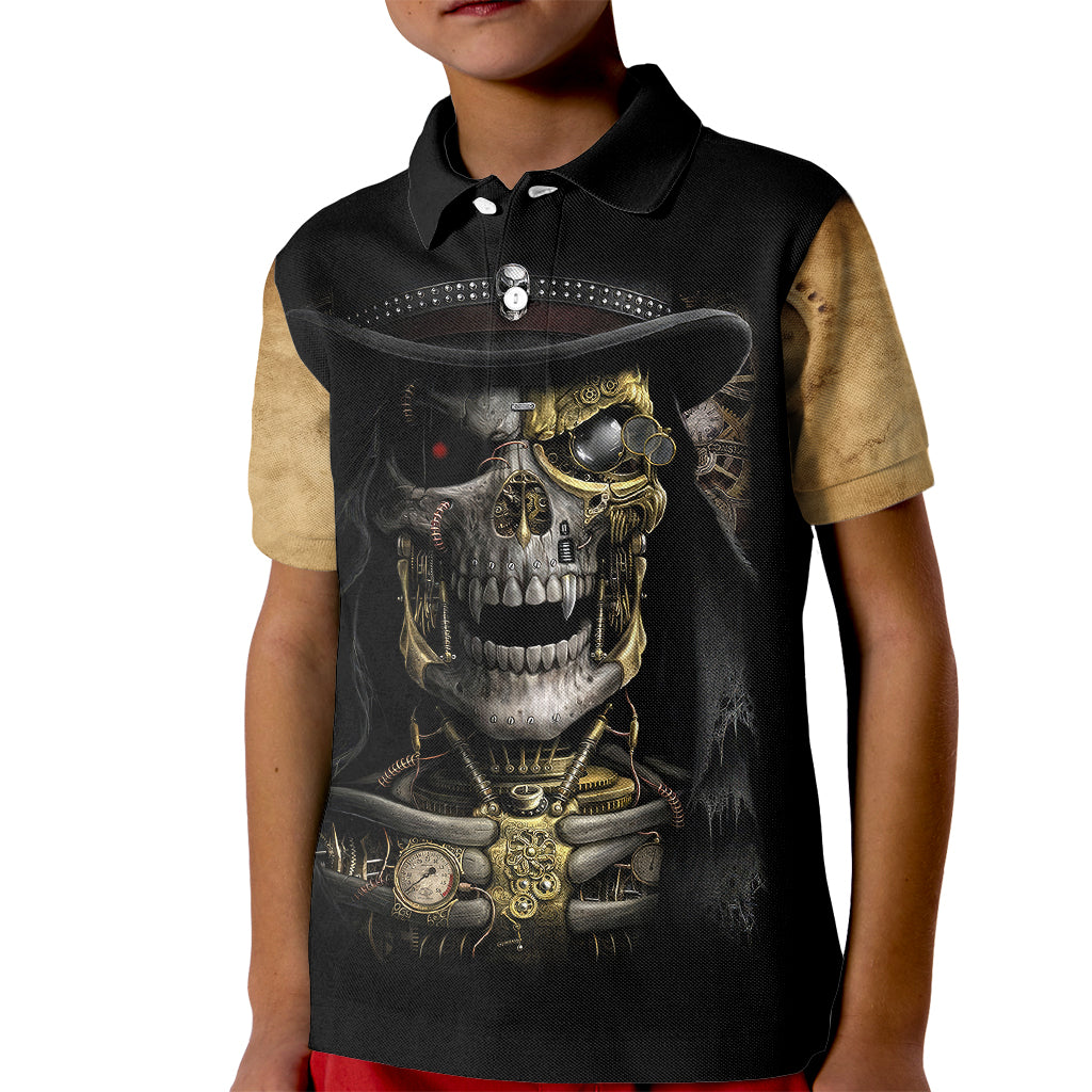 Skull Kid Polo Shirt Golden Skull Steampunk - Wonder Print Shop