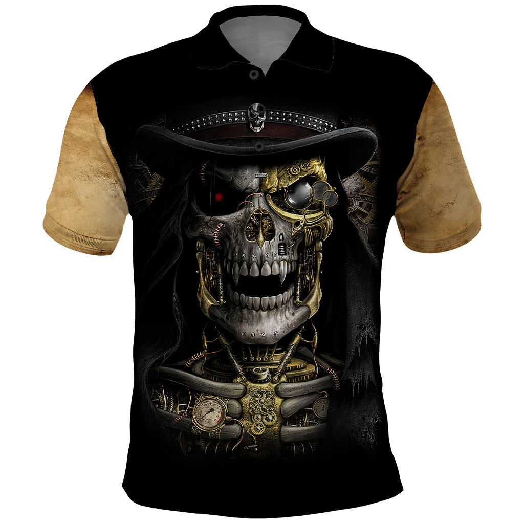 Skull Polo Shirt Golden Skull Steampunk - Wonder Print Shop