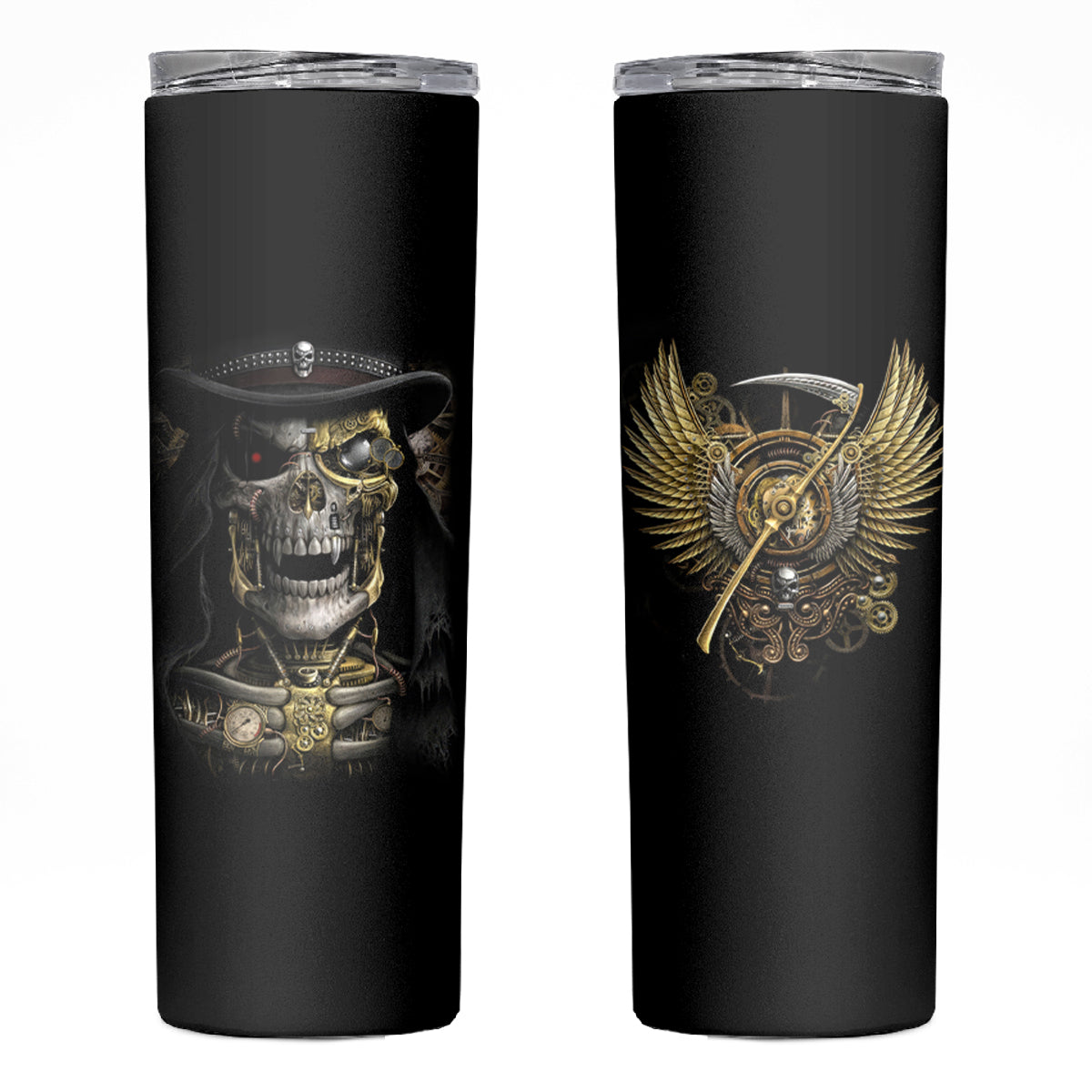 Skull Skinny Tumbler Golden Skull Steampunk