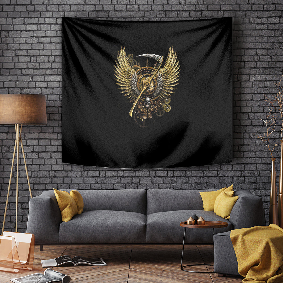 skull-tapestry-golden-skull-steampunk