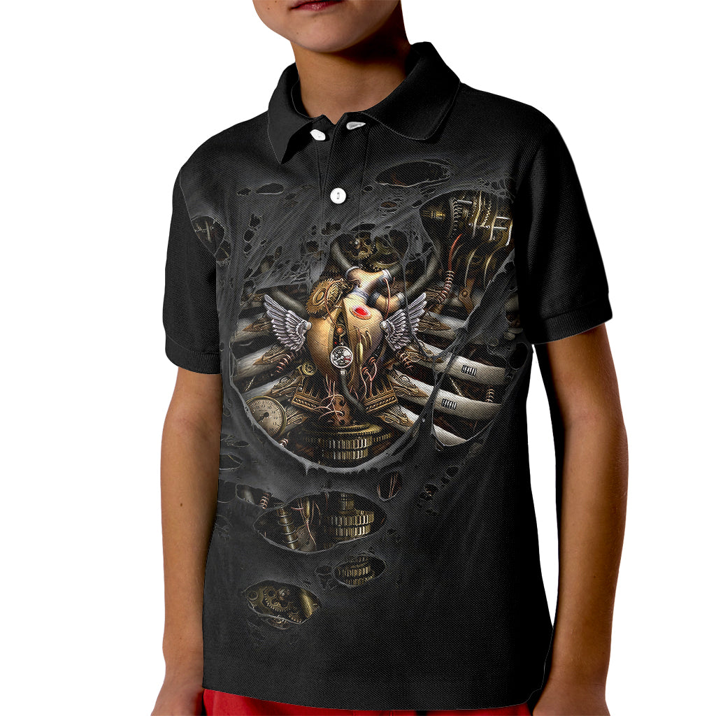 Skull Kid Polo Shirt Skeleton Steampunk Heart Inside - Wonder Print Shop