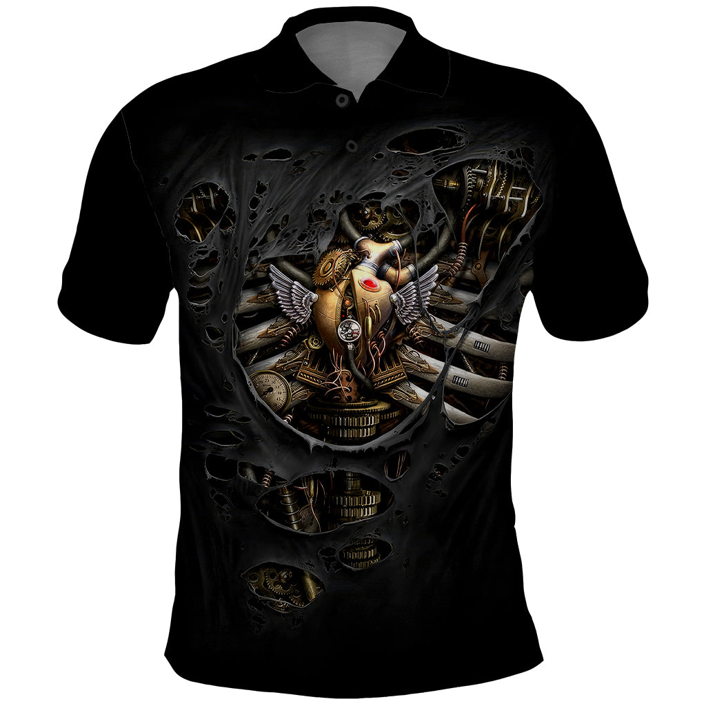 Skull Polo Shirt Skeleton Steampunk Heart Inside - Wonder Print Shop