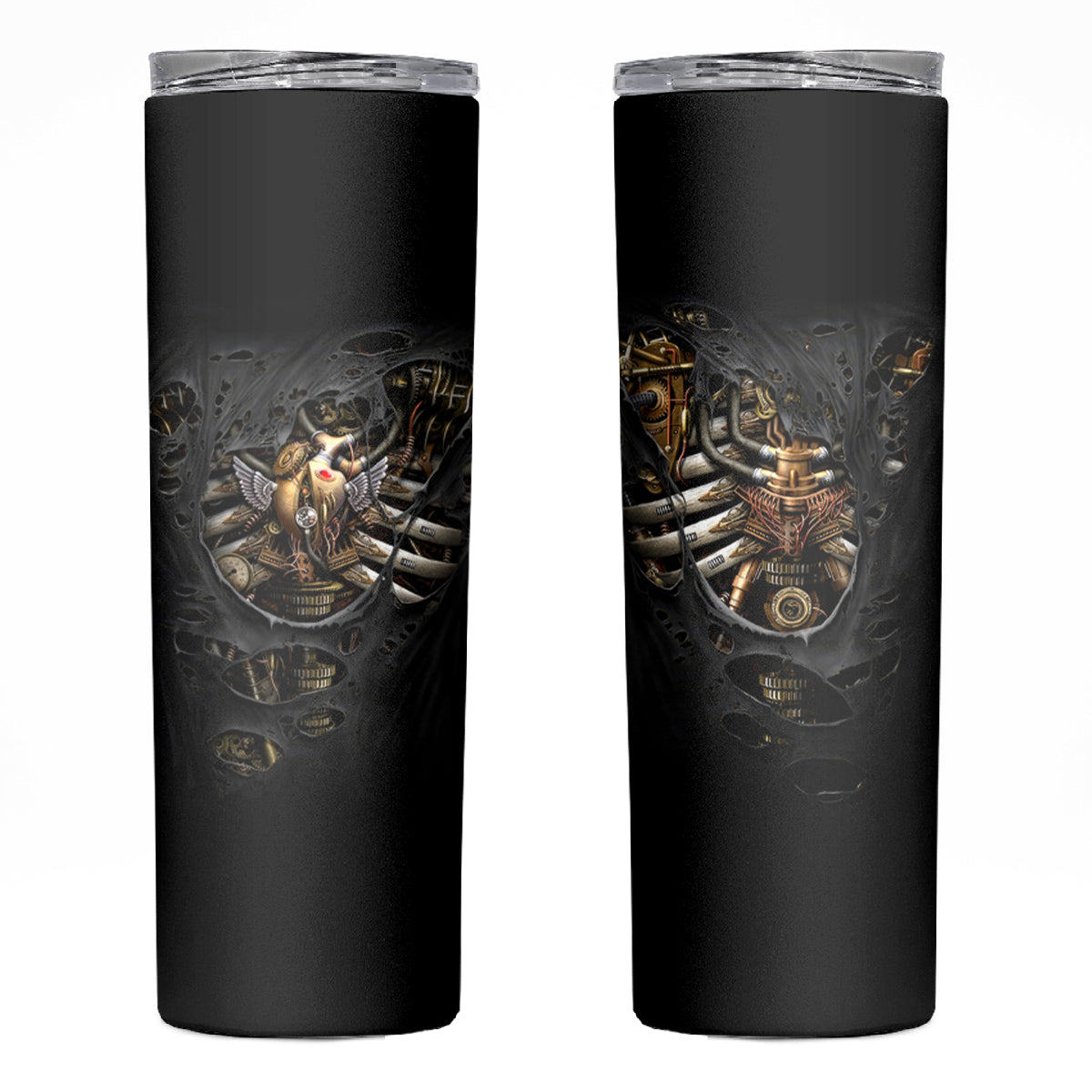 Skull Skinny Tumbler Skeleton Steampunk Heart Inside