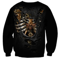 Black unisex sweatshirt with back steampunk skeleton and heart graphic, long sleeves