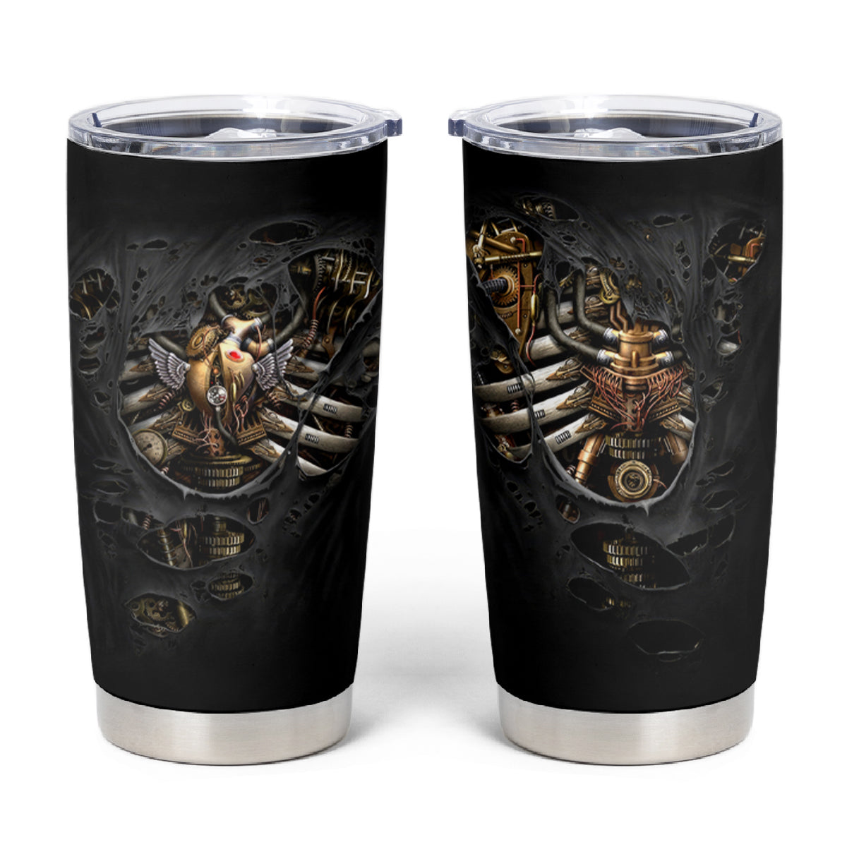 Skull Tumbler Cup Skeleton Steampunk Heart Inside