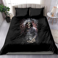 Black skull and reaper duvet cover with two pillowcases, ornate gothic skull artwork