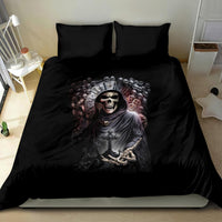 Black skull and reaper duvet cover with two pillowcases, centered gothic figure artwork