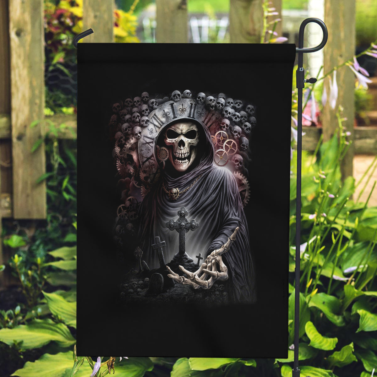 Skull Garden Flag Skull Grim Time Reaper - Wonder Print Shop