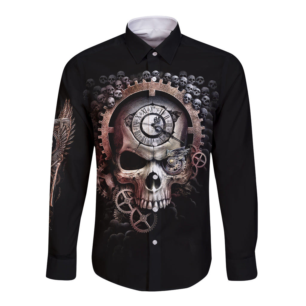 Skull Long Sleeve Button Shirt Skull Grim Time Reaper - Wonder Print Shop