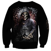 Black unisex sweatshirt with reaper skull and crown graphic on back