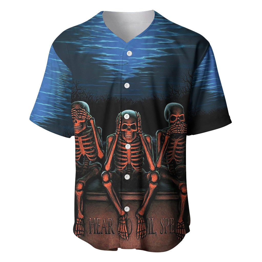 Skull Baseball Jersey Three Skeleton No See No Speak No Hear - Wonder Print Shop