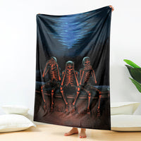 Black skeleton skull throw blanket with three orange ribcage figures