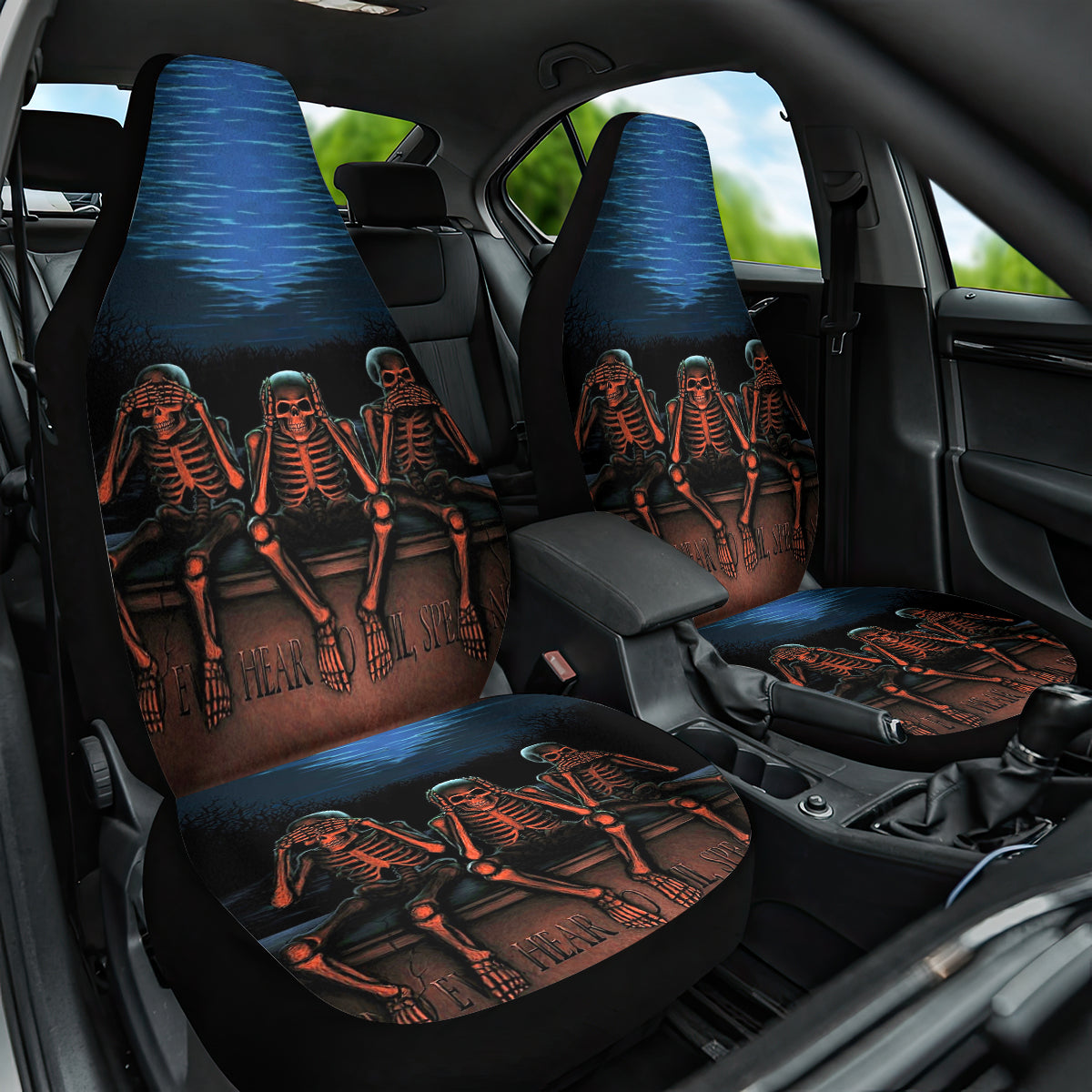 Skull Car Seat Cover Three Skeleton No See No Speak No Hear - Wonder Print Shop