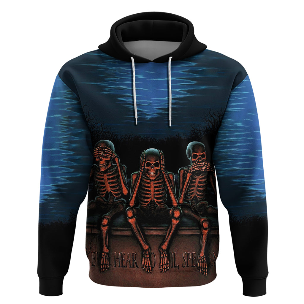 Skull Hoodie Three Skeleton No See No Speak No Hear - Wonder Print Shop