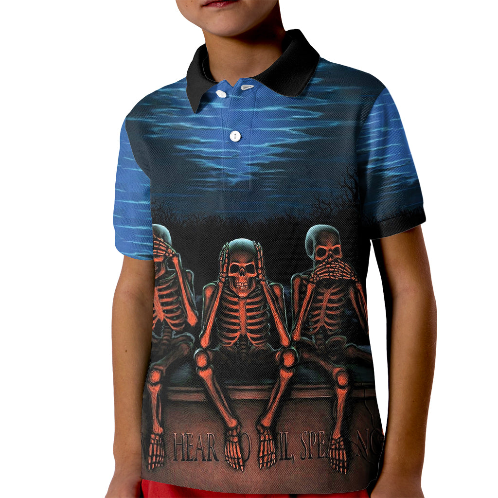 Skull Kid Polo Shirt Three Skeleton No See No Speak No Hear - Wonder Print Shop