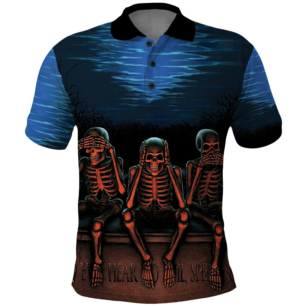 Skull Polo Shirt Three Skeleton No See No Speak No Hear - Wonder Print Shop