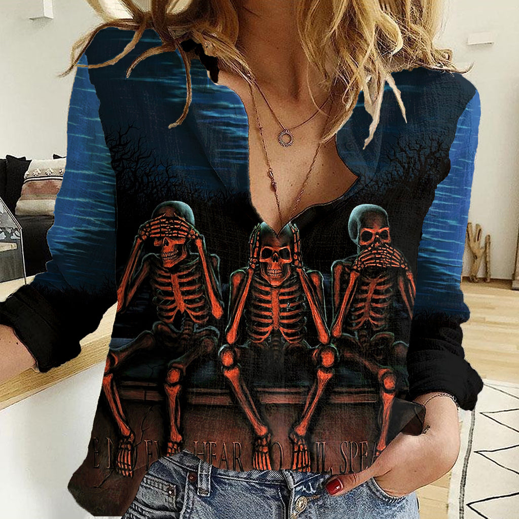 skull-women-casual-shirt-three-skeleton-no-see-no-speak-no-hear