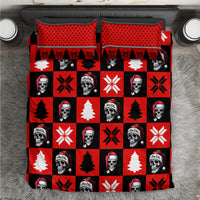 Red and black skeleton and Christmas tree bedding set with Santa hats and snowflakes
