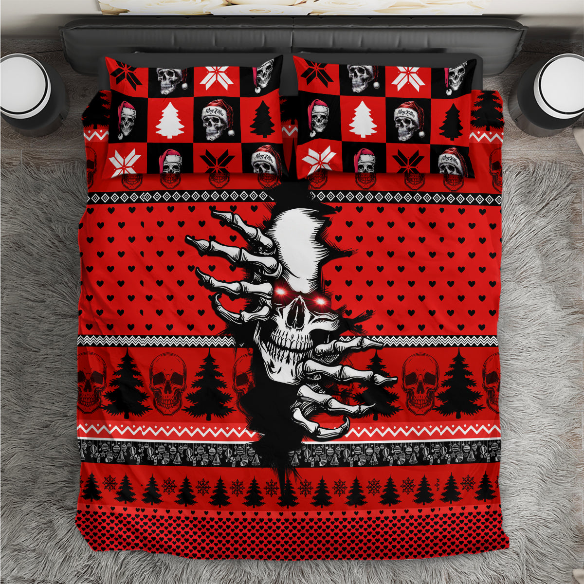 Skull Santa Bedding Set Pattern Skull Santa Ugly Christmas - Wonder Print Shop