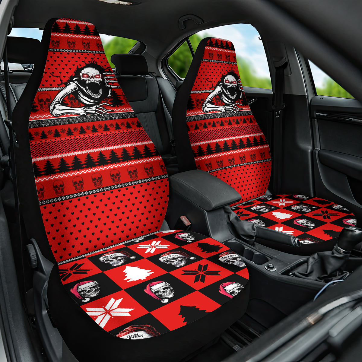 Skull Santa Car Seat Cover Pattern Skull Santa Ugly Christmas - Wonder Print Shop