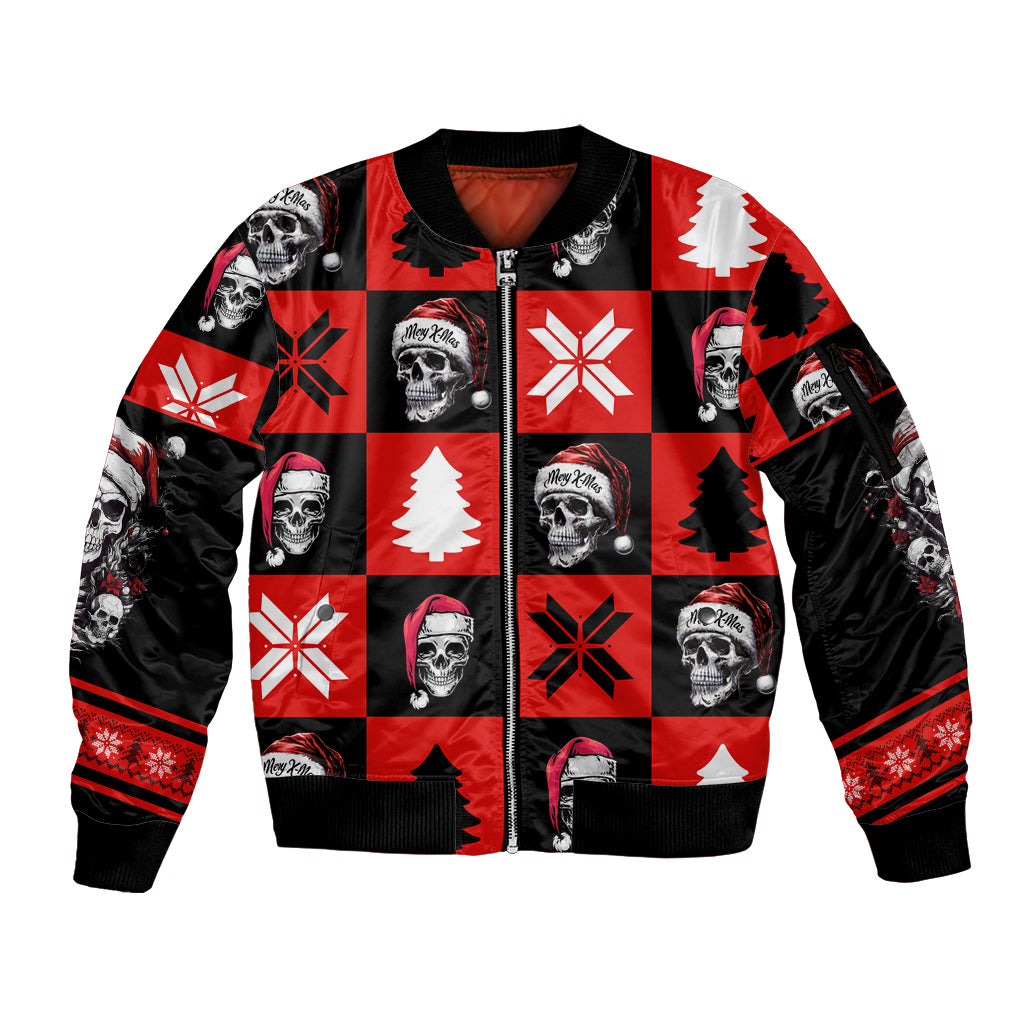 Skull Santa Sleeve Zip Bomber Jacket Pattern Skull Santa Ugly Christmas - Wonder Print Shop