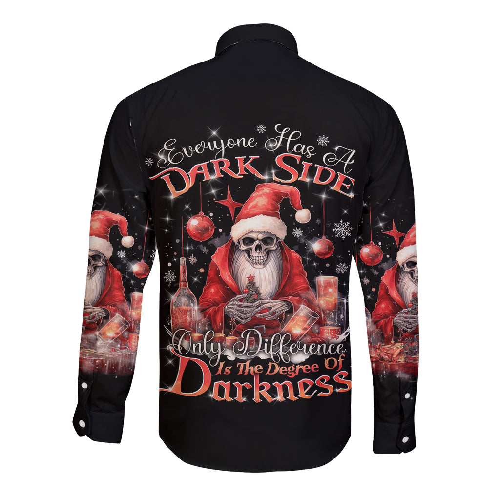 Skull Santa Claus Long Sleeve Button Shirt Every One Has A Dark Side Difference Is The Degree Of Darkness - Wonder Print Shop