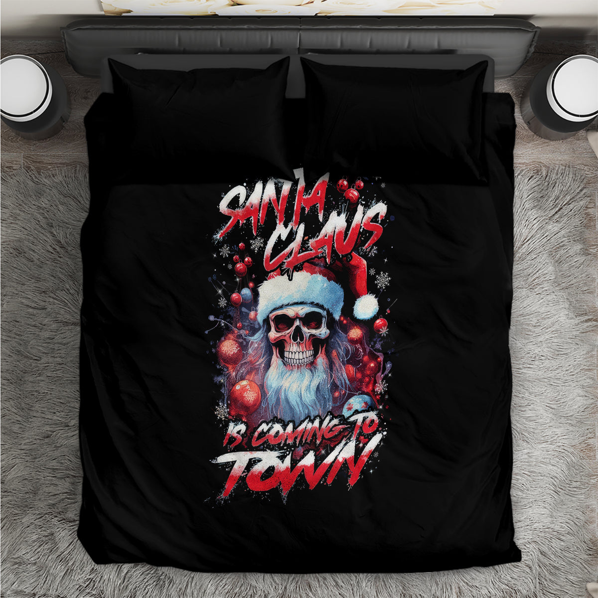 Skull Santa Claus Bedding Set Santa Claus Is Coming To Town - Wonder Print Shop